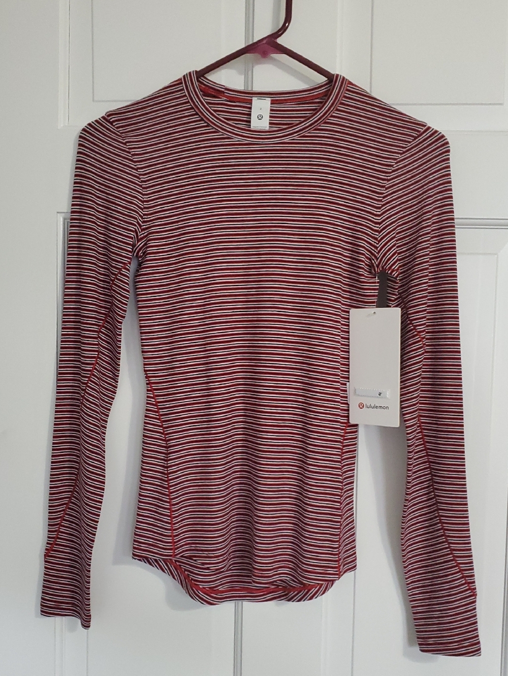 NWT lululemon Hold Tight Long Sleeve Striped Red & White Sz 2